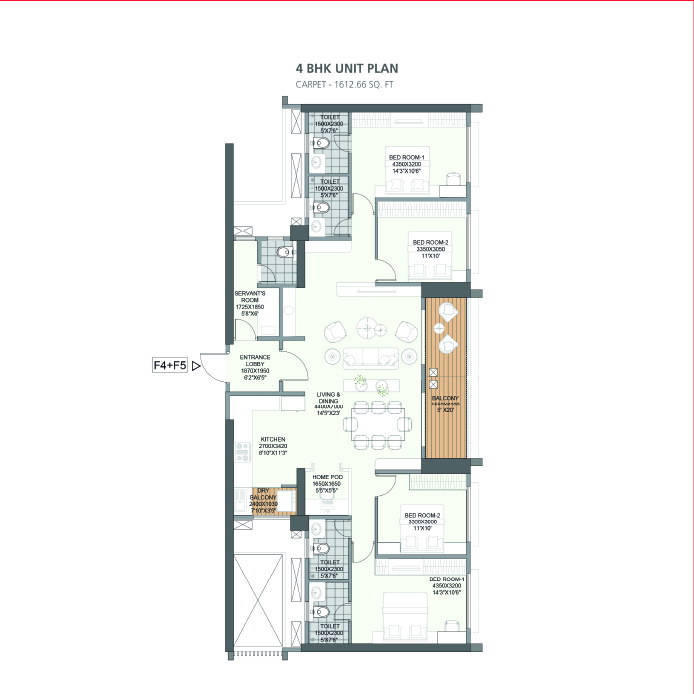 2 BHK Floor Plan